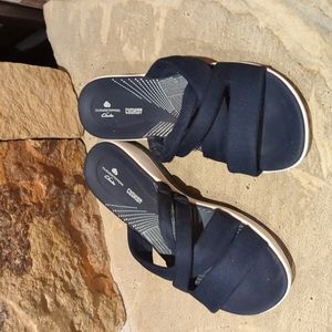Clark navy slipon sandals